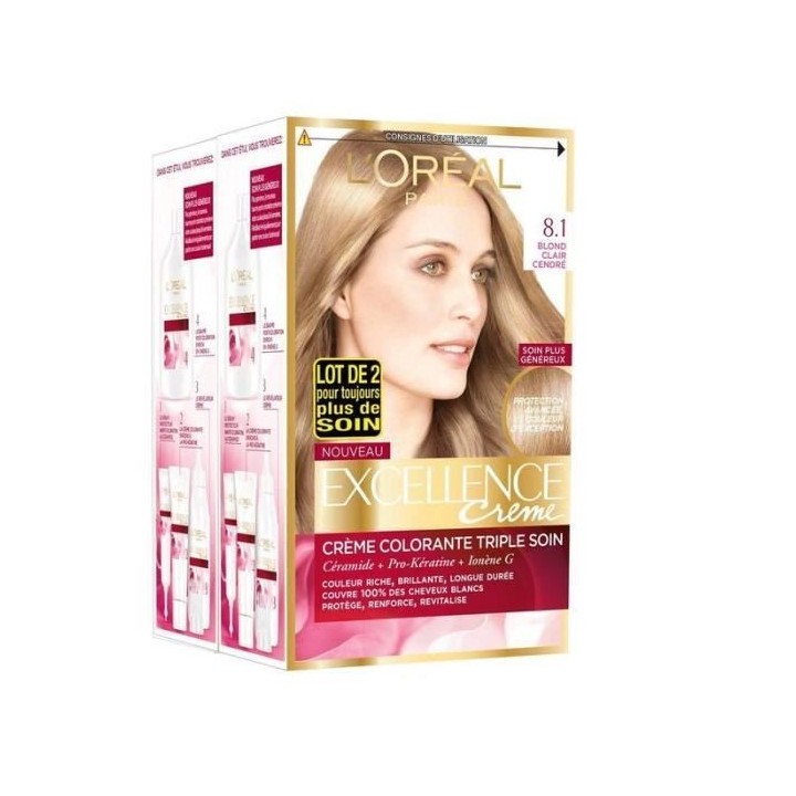 [Lot de 2] Creme Coloration L'OREAL PARIS Excellence 8.1 Blond clair c