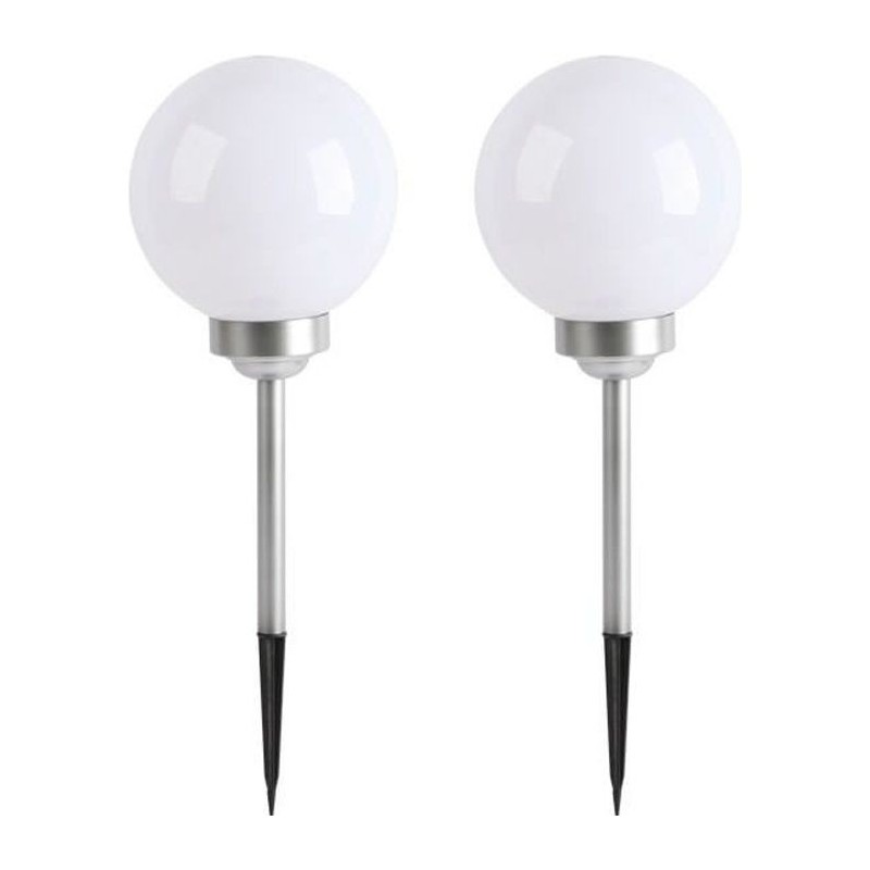 LUMI JARDIN Lot de 2 Spheres lumineuse solaire a LED Moony - Lumiere blanc - Ø 20 cm.