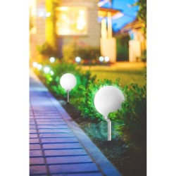 LUMI JARDIN Lot de 2 Spheres lumineuse solaire a LED Moony - Lumiere blanc - Ø 20 cm.