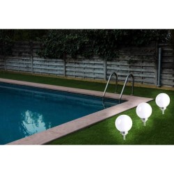 LUMI JARDIN Lot de 2 Spheres lumineuse solaire a LED Moony - Lumiere blanc - Ø 20 cm.