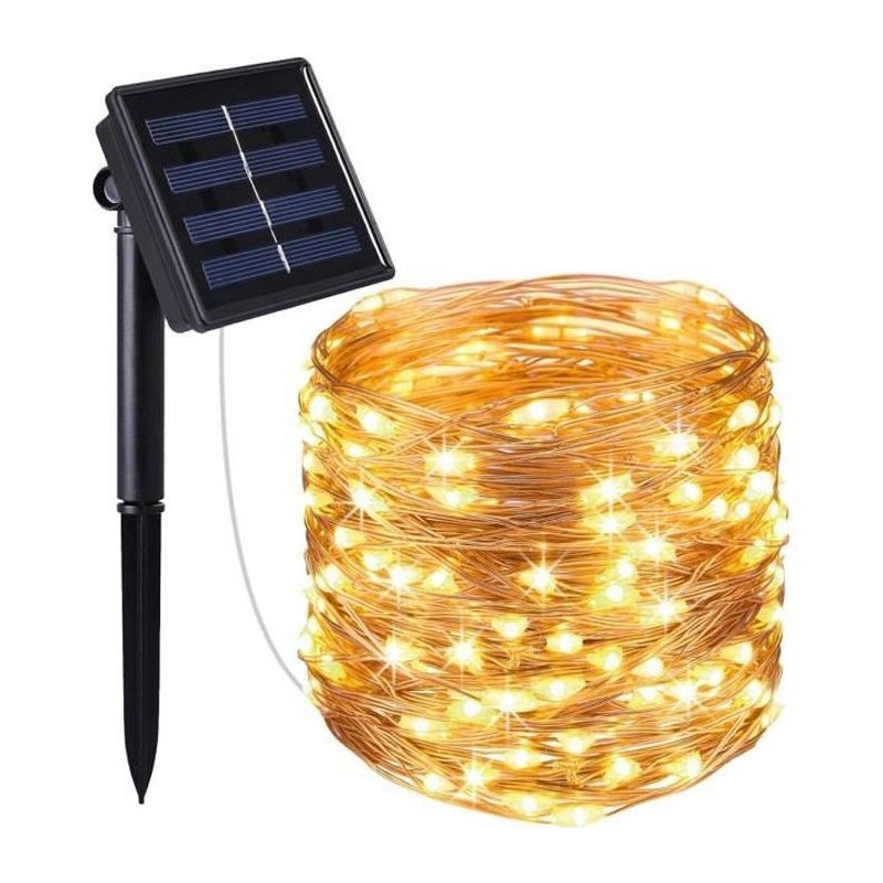 LUMI JARDIN Guirlande lumineuse Skinny Solar en cuivre - 100 micro LED - 11,9 m - Blanc chaud