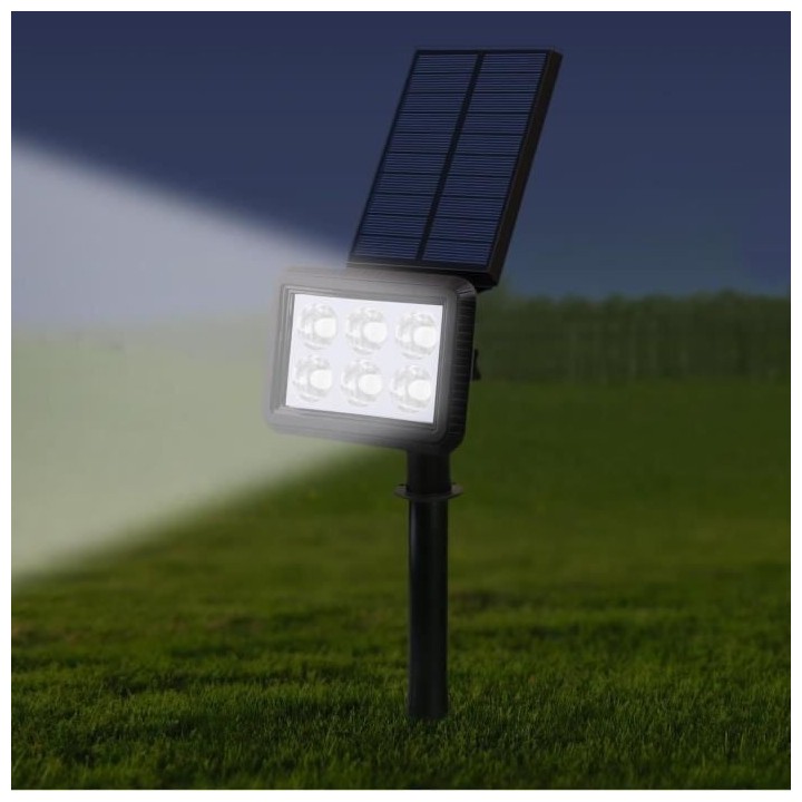 Lot de 2 spots solaires projecteur 2 en 1 a piquer ou a fixer rectangu
