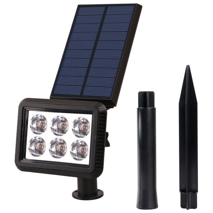 Lot de 2 spots solaires projecteur 2 en 1 a piquer ou a fixer rectangu