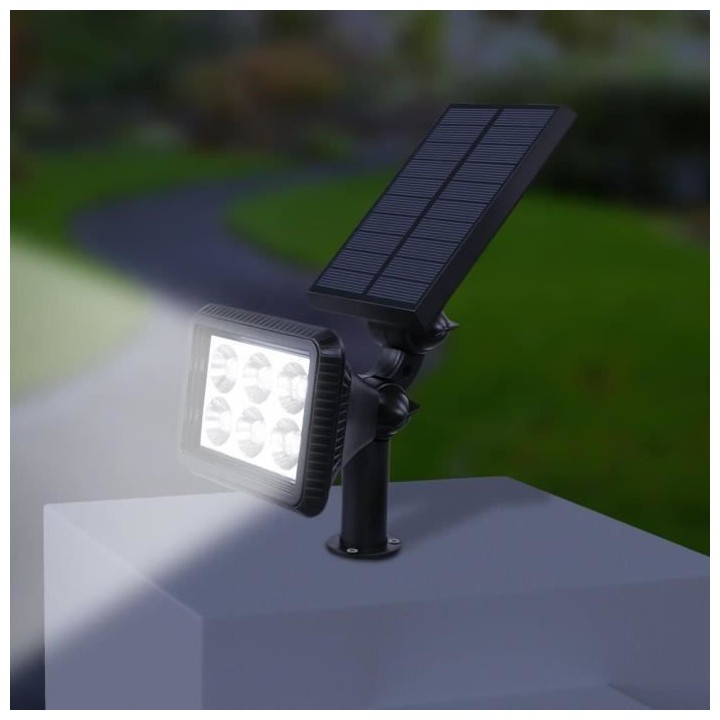 Lot de 2 spots solaires projecteur 2 en 1 a piquer ou a fixer rectangu