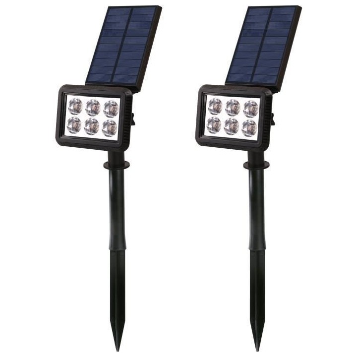 Lot de 2 spots solaires projecteur 2 en 1 a piquer ou a fixer rectangu