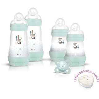 MAM Coffret Naissance Nature - Aqua - 4 Biberons + 1 Sucette + 1 Boite