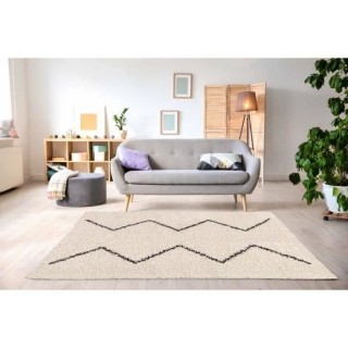 NAZAR WARDA Tapis de salon Shaggy - Style berbere - 150 x 220 cm - Cre