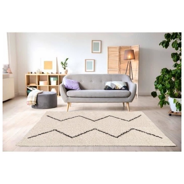 NAZAR WARDA Tapis de salon Shaggy - Style berbere - 150 x 220 cm - Cre