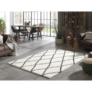 ASMA Tapis de salon Shaggy - Style berbere - 120 x 160 cm - Creme et m