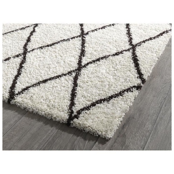ASMA Tapis de salon Shaggy - Style berbere - 120 x 160 cm - Creme et m