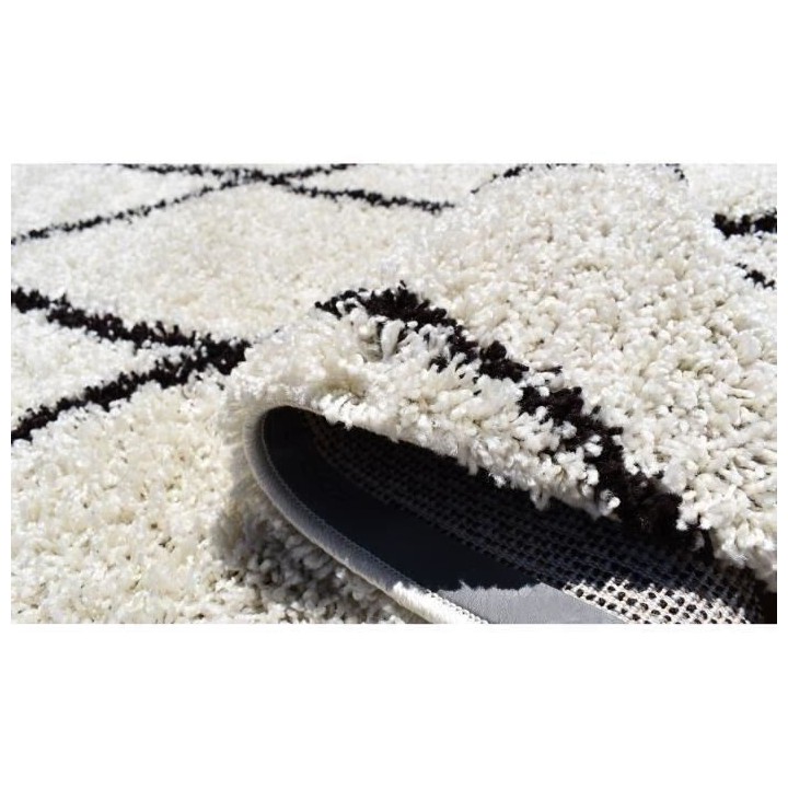 ASMA Tapis de salon Shaggy - Style berbere - 120 x 160 cm - Creme et m