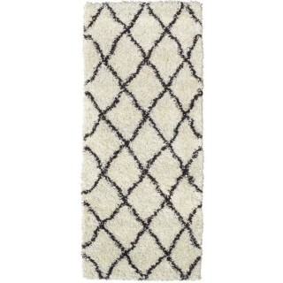 ASMA Tapis de couloir Shaggy - Style berbere - 67 x 180 cm - Creme et
