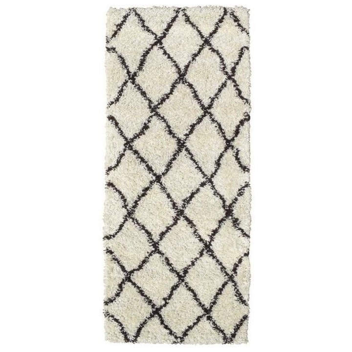 ASMA Tapis de couloir Shaggy - Style berbere - 67 x 180 cm - Creme et