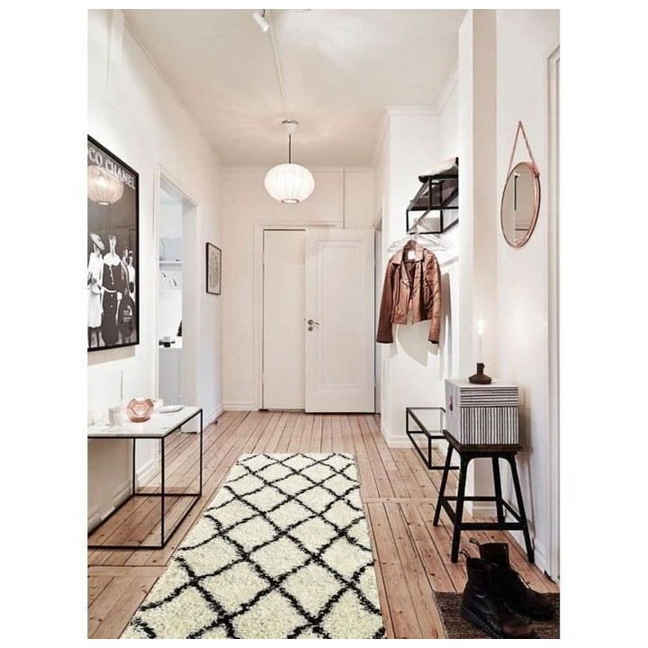 ASMA Tapis de couloir Shaggy - Style berbere - 67 x 180 cm - Creme et