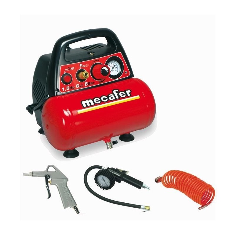 MECAFER Compresseur d'air NEW VENTO 6 L 1,5 CV 8 bar - Avec 3 accessoires