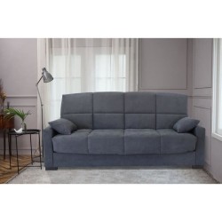 Canapé clic clac 3 places Megan - Tissu gris - Matelas 14 cm - 130 x 190 cm