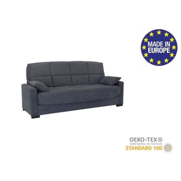 Canapé clic clac 3 places Megan - Tissu gris - Matelas 14 cm - 130 x