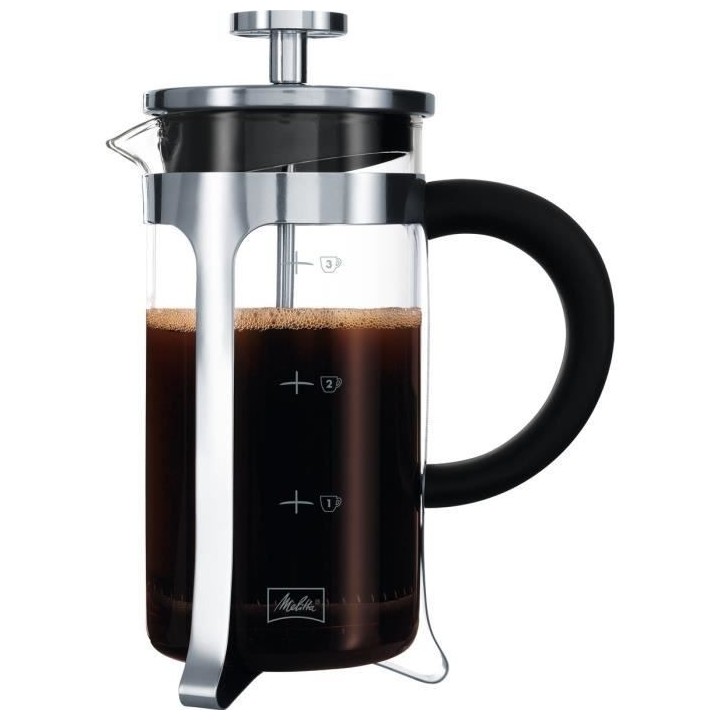 MELITTA Cafetiere a piston Micro-Ondable Premium en verre et inox 3 ta