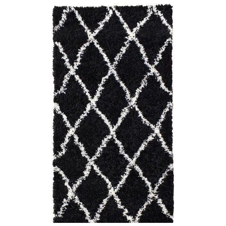 ASMA Tapis de couloir Shaggy - Style berbere - 80 x 140 cm - Noir - Mo