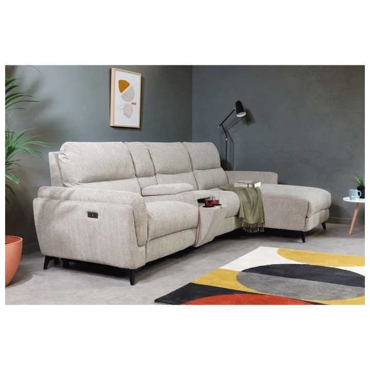 Canapé d'angle droit 3 places MIAMI - Tissu beige - 2 places relax -