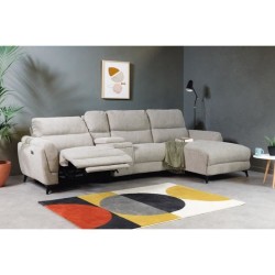 Canapé d'angle gauche 3 places MIAMI - Tissu beige - 2 places relax - L 303 x P 158 x H 96 cm