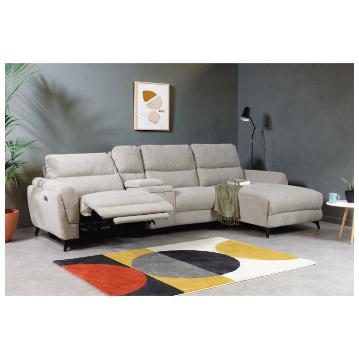 Canapé d'angle gauche 3 places MIAMI - Tissu beige - 2 places relax -
