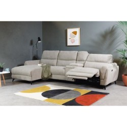 Canapé d'angle gauche 3 places MIAMI - Tissu beige - 2 places relax - L 303 x P 158 x H 96 cm