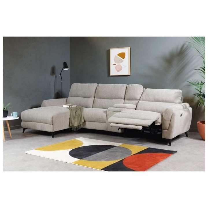 Canapé d'angle gauche 3 places MIAMI - Tissu beige - 2 places relax -