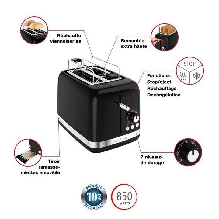 MOULINEX LT301810 Soleil Grille-pain 2 fentes, Thermostat 7 positions,