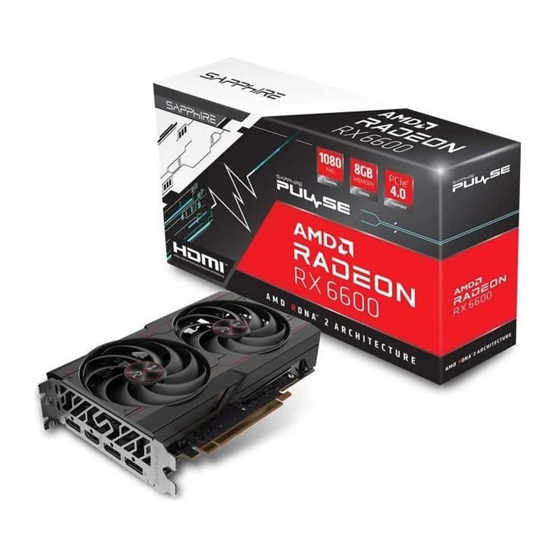 Carte Graphique - SAPPHIRE - Radeon RX 6600 Pulse Gaming - 8 Go - GDDR6 - HDMI / 3x DP (11310-01-20G)