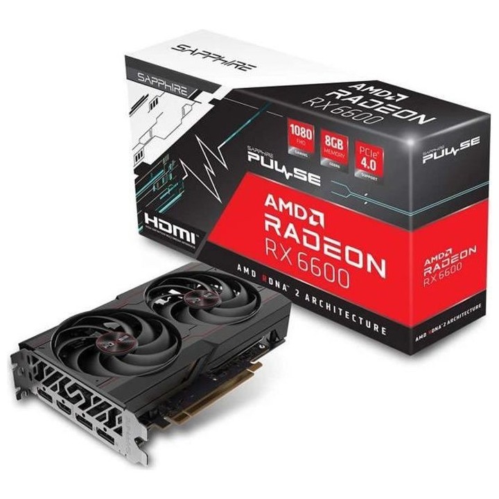 Carte Graphique - SAPPHIRE - Radeon RX 6600 Pulse Gaming - 8 Go - GDDR