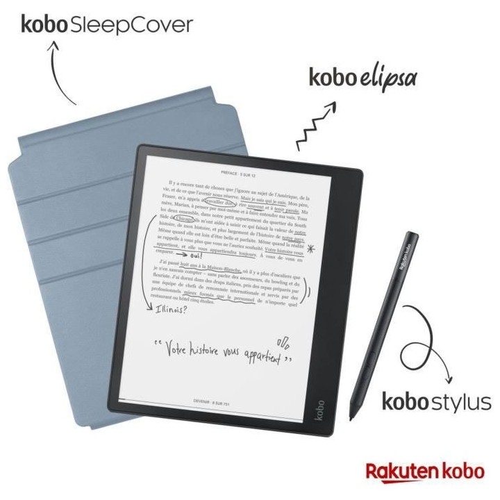 Pack Liseuse Bloc Note KOBO Elipsa - 10 - 32Go + Etui Sleepcover + Sty