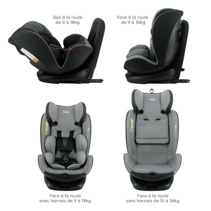 Siege auto Isofix Migo NANIA - Pivotant 360° - Dos et face route - Gr