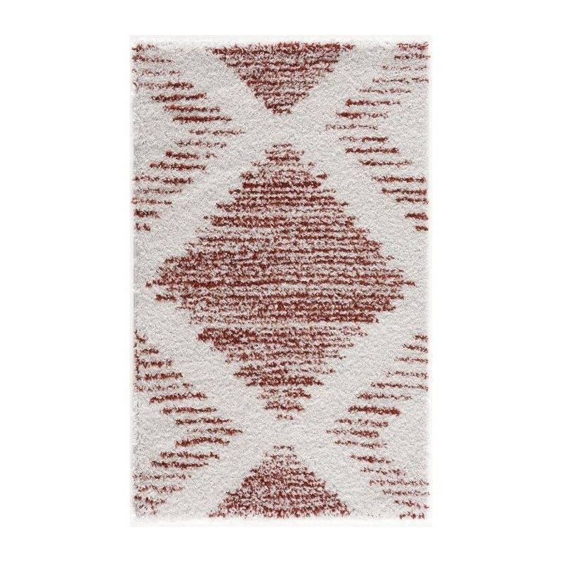 NAZAR Tapis de salon Shaggy longues meches style Berbere OIA- 120 x 160 cm - Blanc et terracotta