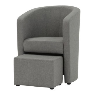 NUNO Fauteuil cabriolet + pouf en tissu gris - L 59 x P 63 x H 77 cm