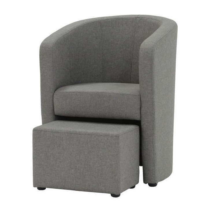 NUNO Fauteuil cabriolet + pouf en tissu gris - L 59 x P 63 x H 77 cm
