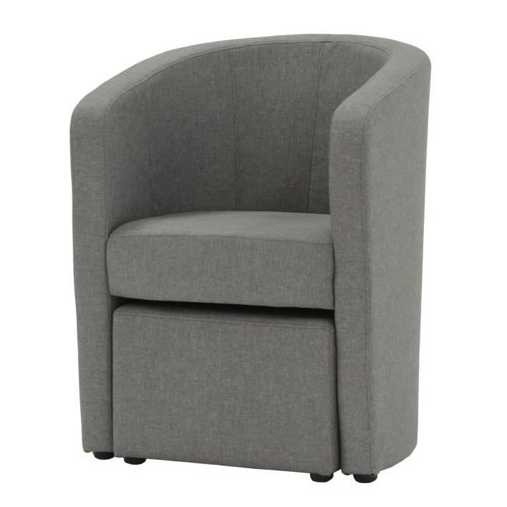 NUNO Fauteuil cabriolet + pouf en tissu gris - L 59 x P 63 x H 77 cm