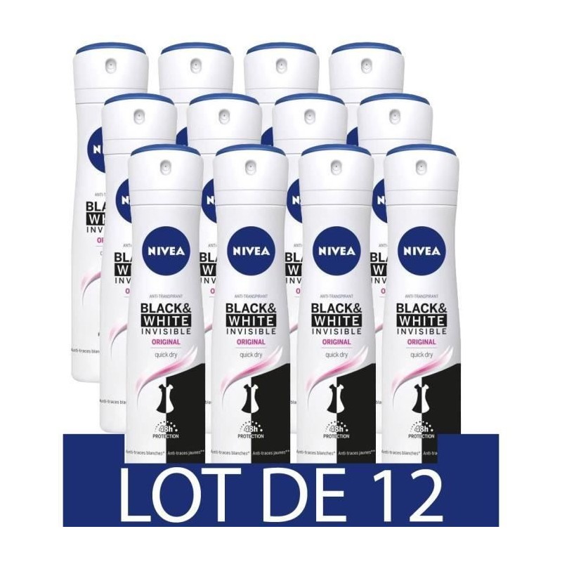 NIVEA Déodorant Atomiseur Féminin Black & White Original - 200ml - Lot de 12