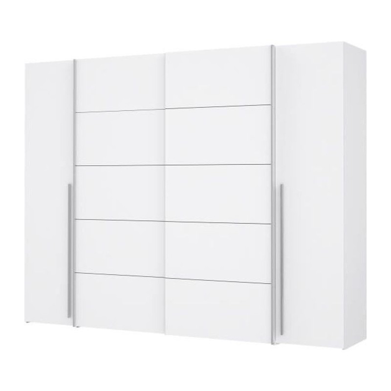 Armoire - Blanc mat - 2 portes battantes + 2 portes coulissantes - L 270,3 x P 61,2 x H 210 cm - NARAGO