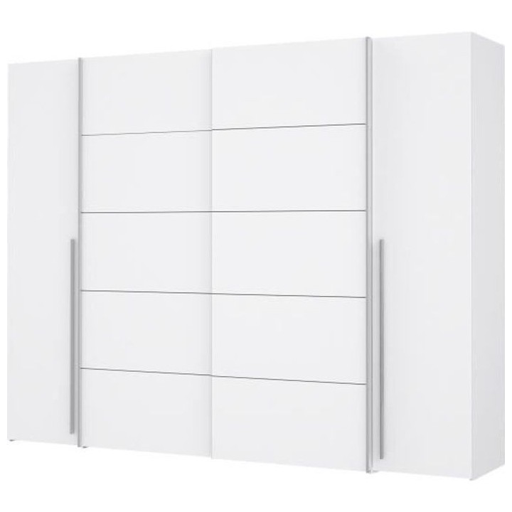 Armoire - Blanc mat - 2 portes battantes + 2 portes coulissantes - L 2