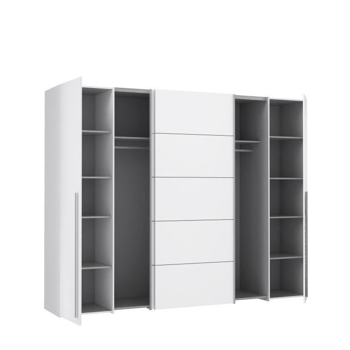 Armoire - Blanc mat - 2 portes battantes + 2 portes coulissantes - L 2