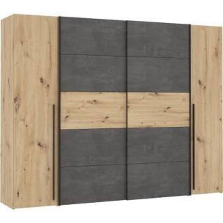 Armoire - Décor chene artisan et béton gris - 2 portes battantes + 2