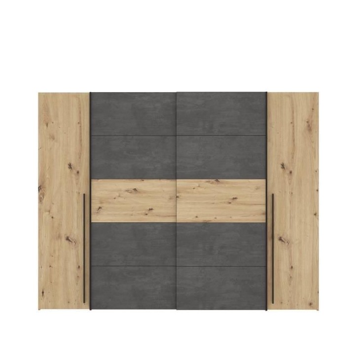Armoire - Décor chene artisan et béton gris - 2 portes battantes + 2