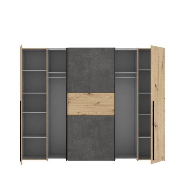 Armoire - Décor chene artisan et béton gris - 2 portes battantes + 2