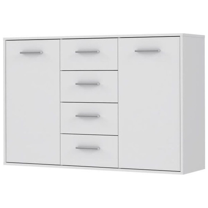 Buffet bas PILVI - 2 portes et 4 tiroirs - Blanc mat - L 122,6 x P 34,