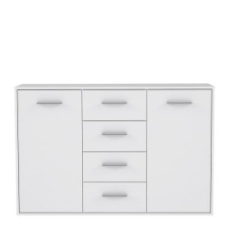 Buffet bas PILVI - 2 portes et 4 tiroirs - Blanc mat - L 122,6 x P 34,2 x H 81,1 cm