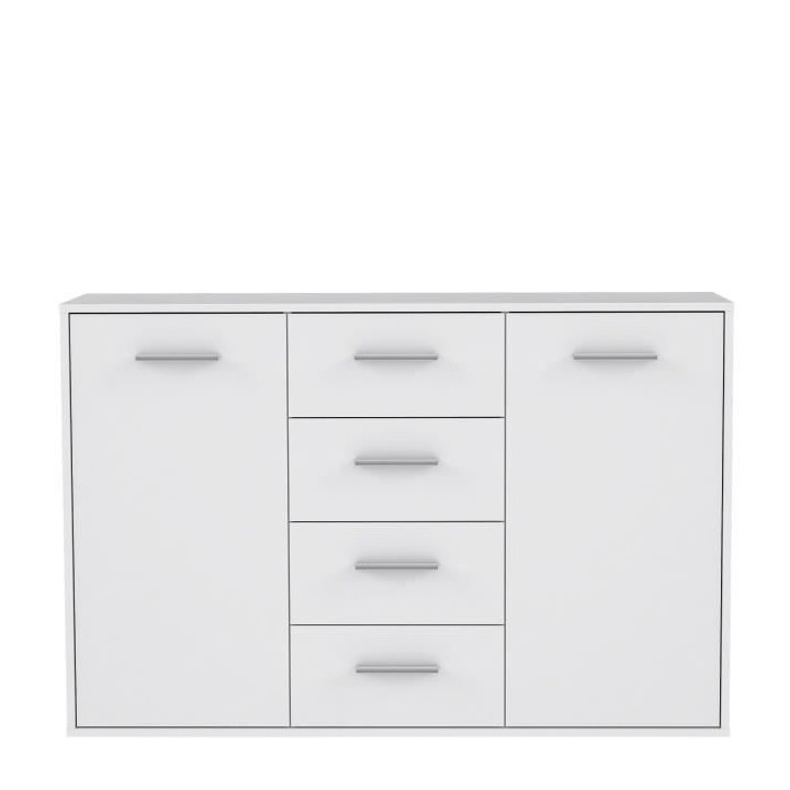 Buffet bas PILVI - 2 portes et 4 tiroirs - Blanc mat - L 122,6 x P 34,