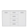 Buffet bas PILVI - 2 portes et 4 tiroirs - Blanc mat - L 122,6 x P 34,2 x H 81,1 cm