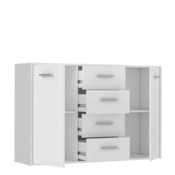 Buffet bas PILVI - 2 portes et 4 tiroirs - Blanc mat - L 122,6 x P 34,2 x H 81,1 cm