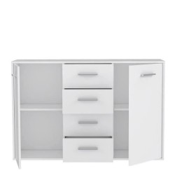 Buffet bas PILVI - 2 portes et 4 tiroirs - Blanc mat - L 122,6 x P 34,2 x H 81,1 cm